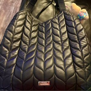 Vince Camuto Black Leaf-Patterned Tote